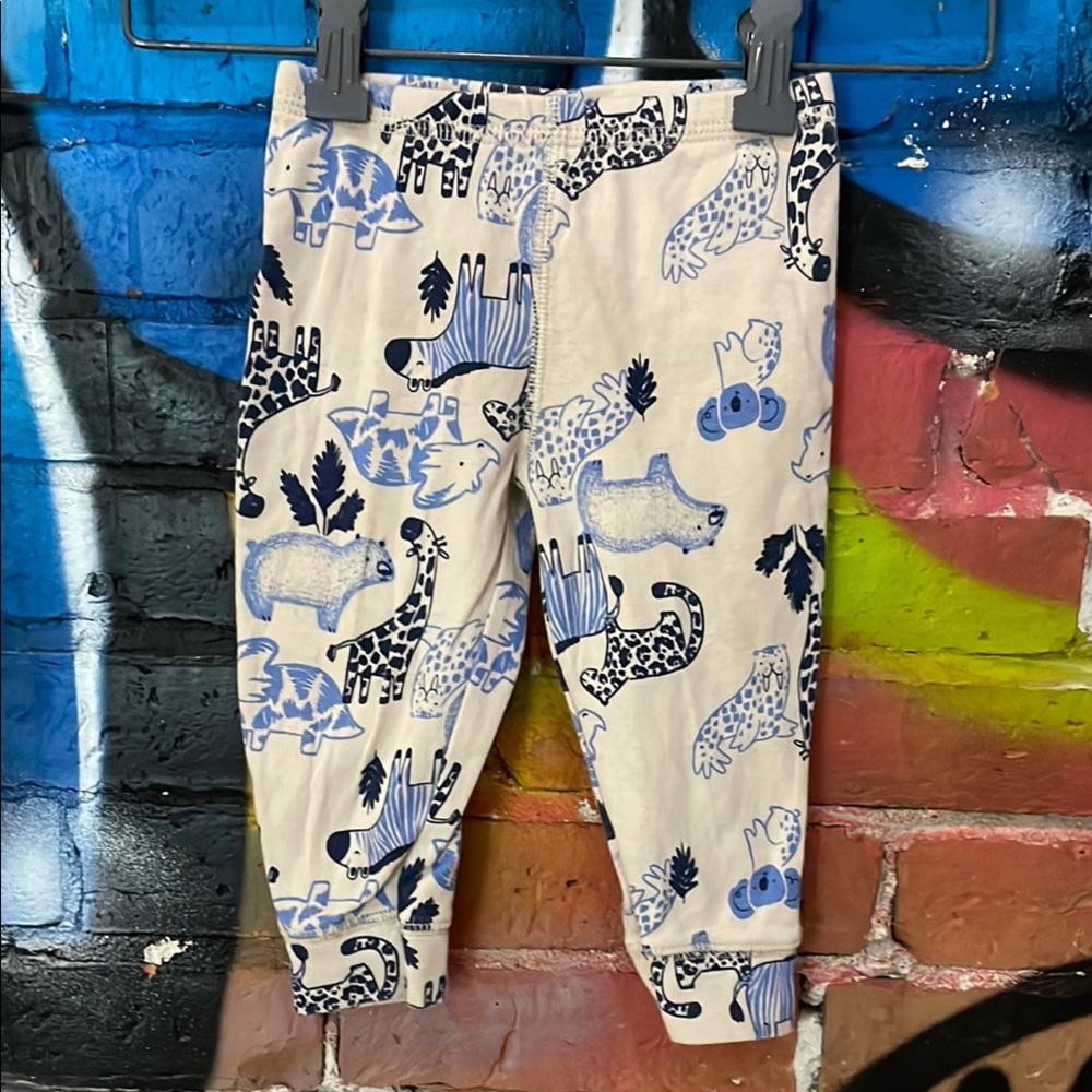 CARTER’S-baby’s beige/blue cotton ‘ANIMAL PRINT’ stretch waistband legging/pants